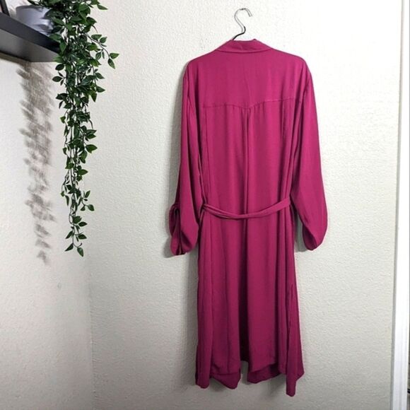 Torrid Lightweight Chiffon Drape Trench Coat Fuchsia 3/4 Sleeve Pockets Plus 5X - Picture 4 of 11